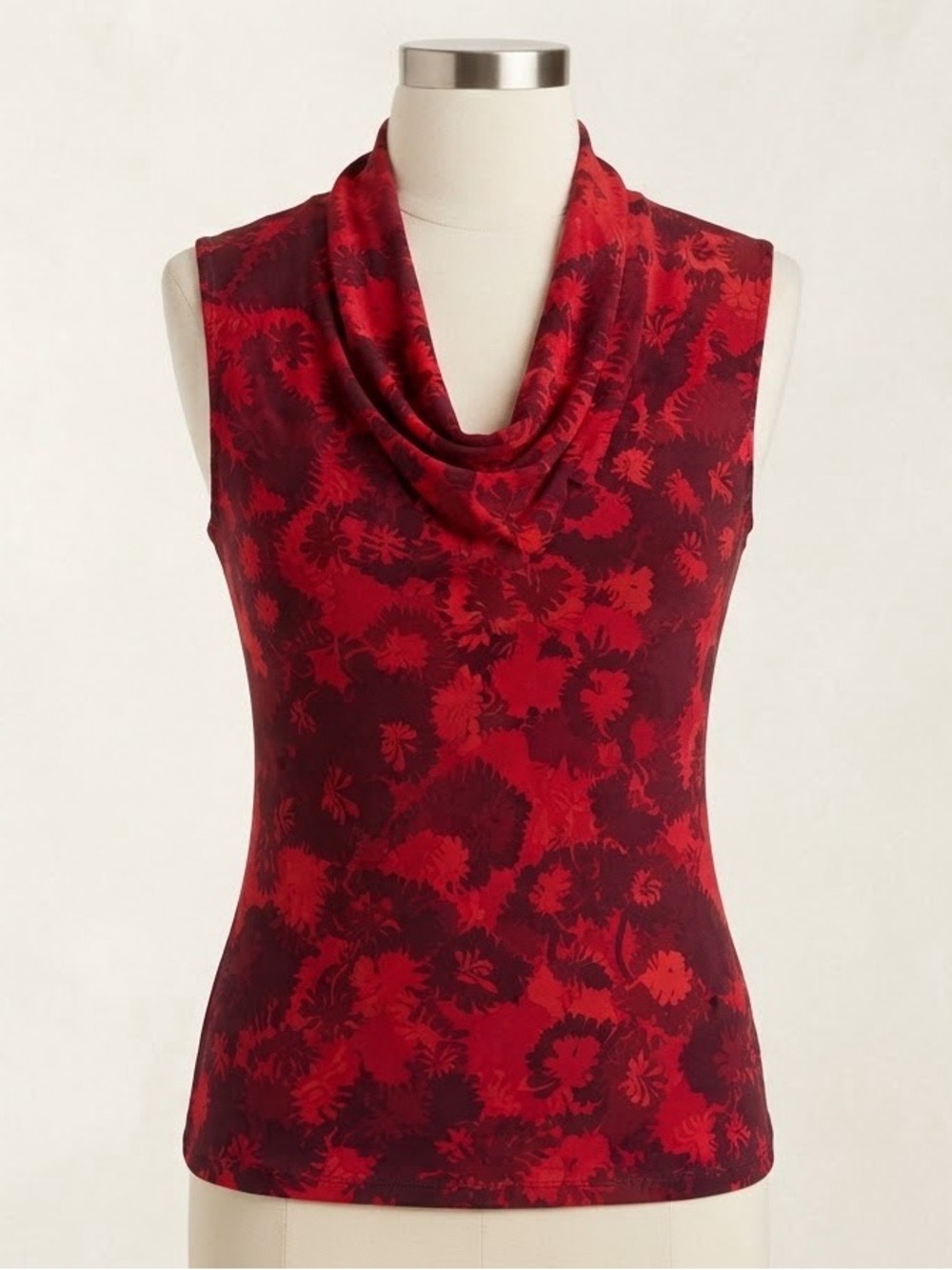 Anne Klein Red Floral Cowl Neck Sleeveless Top